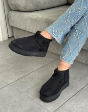 ugarte kalın taban içi kürklü kadın yarım bot siyah süet