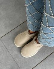 ugarte kalın taban içi kürklü kadın yarım bot bej süet 2