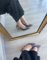 devin sivri burun arkası açık kadın topuklu ayakkabı acı kahve deri