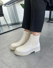 langini oval burun yan lastik detay kadın bot bej deri