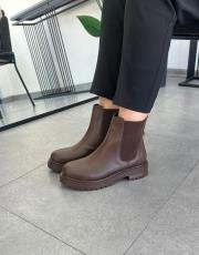 langini oval burun yan lastik detay kadın bot acı kahve deri