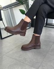 langini oval burun yan lastik detay kadın bot acı kahve deri 2