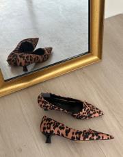 champ sivri burun mat saten kumaş kadın topuklu ayakkabı leopar