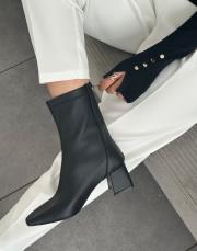 zarina küt burun fermuar detay streç topuklu kadın bot siyah deri