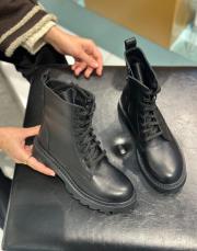 gittens kalın taban oval burun bağcıklı hakiki deri kadın postal siyah deri