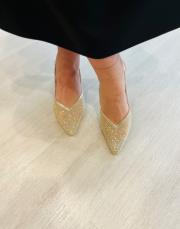 sekav sivri burun ön taş detay arkası açık kadın topuklu ayakkabı gold 3