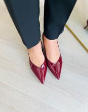 parsa sivri burun düz kadın topuklu ayakkabı bordo rugan 