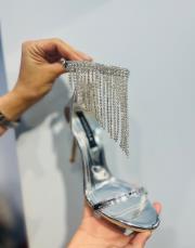 wing ön açık bilekten bağlamalı taş detay kadın topuklu ayakkabı gümüş 2