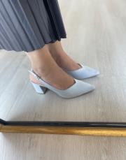 timas sivri burun arkası açık kadın topuklu ayakkabı gümüş saten