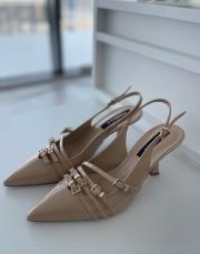 plassi sivri burun kemer detaylı bilek bağlı rugan kadın topuklu ayakkabı bej rugan 2