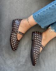 bionna oval burun taşlı kemer detay kadın babet acı kahve 2