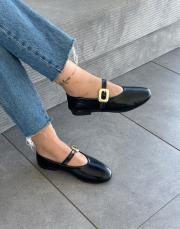 henna oval burun kemer detay kadın babet siyah 2