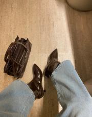 bayko sivri burun kısa topuklu kadın botie acı kahve kırışık