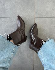 bayko sivri burun kısa topuklu kadın botie acı kahve kırışık 3