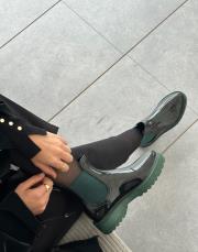 seoul yuvarlak burun lastikli kadın yağmur botu siyaha mint yeşili