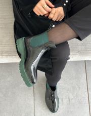 seoul yuvarlak burun lastikli kadın yağmur botu siyaha mint yeşili 2