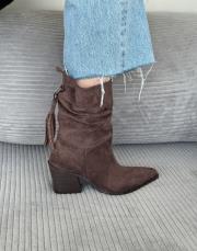 wati sivri burun arka aksesuar detay kadın topuklu süet bot acı kahve süet