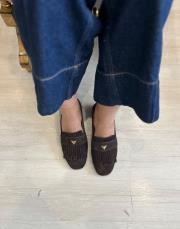 gaven oval burun üst aksesuar detay hakiki  deri kadın babet acı kahve süet