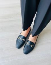 sarabia oval burun ön aksesuar detay kadın babet siyah deri